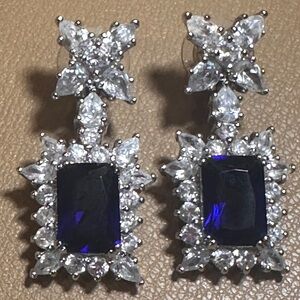 Elegant Silver and Blue Pierced Earrings.